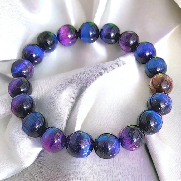 Hand Crafted Jewelry - Galaxy Tiger Eye 10mm Stretch Beaded Bracelet